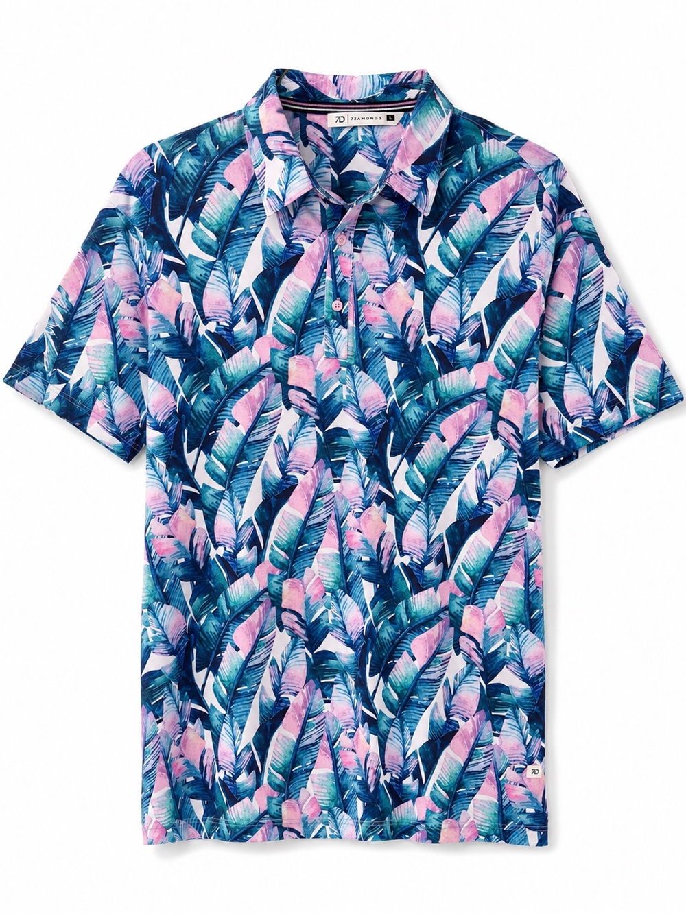 7 Diamonds Blue & Pink Tropical Leaf-Print Polo